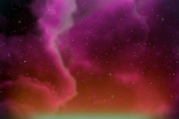 Abstract dynamic fantasy pink space and stars colorful background with sparks and clouds