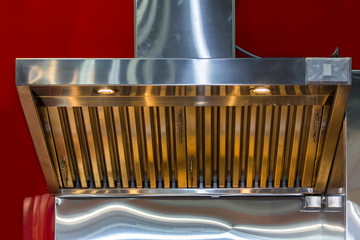 close up modern of kitchen hood made from stainless for exhaust dust and smoke