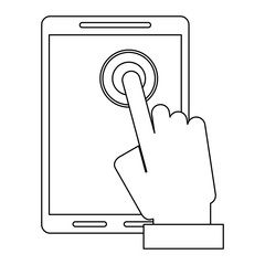 hand touching smartphone symbol in black and white