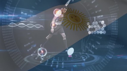 Rugby player kicking ball against Argentinean flag  - Powered by Adobe