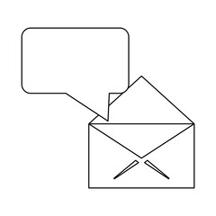 envelope open with blank bubble in black and white