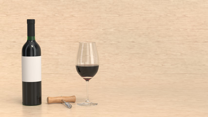 Mockup of bottle of wine with glass and corkscrew