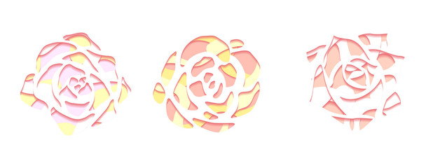 Set of gentle succulents with a top view with 3d background cut out of paper in pastel color on white background. Vector element for your creativity