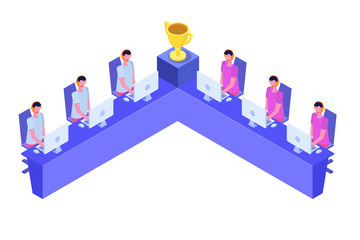 Competition E-sport or cybersport  computer gaming  isometric concept. Vector illustration © Andrii Symonenko