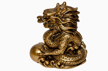 Dragon statue gold white background