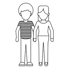 young couple cartoon faceless in black and white