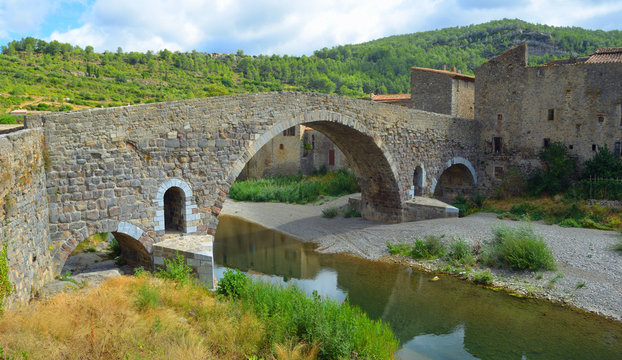 Historic medieval bridge at Lagrasse Languedoc France