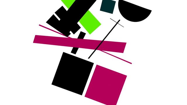 Abstract animation of different flat geometric shapes motion changing their color. Modern art concept.