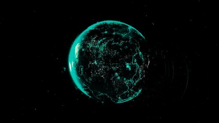 Abstract animation of digital Earth Globe rotating with digital data globe loop and data network. Technology of the future.