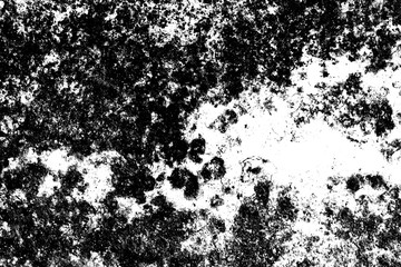 Monochrome particles abstract texture. Grunge black and white pattern with cracks, scuffs, stains, ink spots, lines. Dark design background surface. Gray printing element