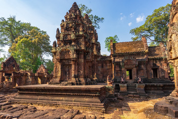 Sanctuaries and Mandapa hall of Banteay Srei Temple, Cambodia
