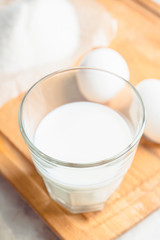 Ingredients for baking muffins on the kitchen table. Selective focus.