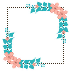 Fototapeta na wymiar Vector illustration invitation card decoration element with blue leafy flower frames hand drawn