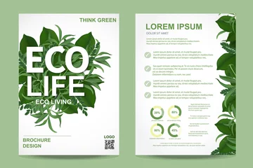 Fotobehang ecology brochure flyer design layout template in A4 size, eco life and green concept, Vector © nnnnae