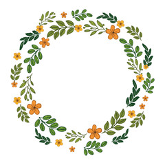 Vector illustration bright orange flower frame with white background hand drawn