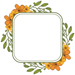Vector illustration bright orange flower frame with white background hand drawn