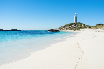 Pinky Beach is a popular beach on Rottnest Island. Crystal clear water during beautiful day on...