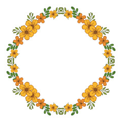 Vector illustration template card with orange flower frames blooms hand drawn