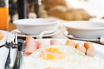 Enjoying Breakfast near tropical sea summer concept