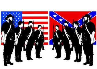 American soldiers in uniform of civil war times on white background