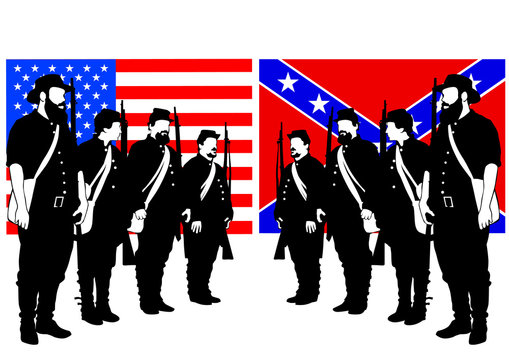 American Soldiers In Uniform Of Civil War Times On White Background