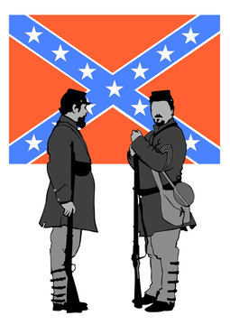 American soldiers in uniform of civil war times on white background