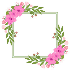 Fototapeta premium Vector illustration greeting card template or invitation card with pink flower frames bloom hand drawn