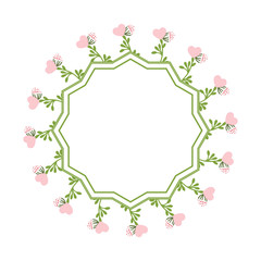 Vector illustration texture pink wreath frame with white backdrop hand drawn