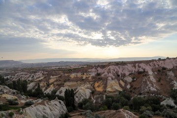 View of ancient Nevsehir cave town and a castle of Uchisar dug from a mountains in Cappadocia, Central Anatolia,Turkey 