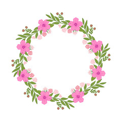 Vector illustration beautiful pink flower frame design with background hand drawn