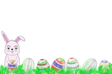 beautiful illustration with Easter eggs and Bunny on white background