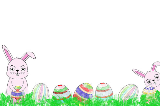 beautiful illustration with Easter eggs and Bunny on white background