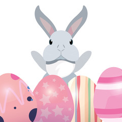 cute rabbit and eggs easter