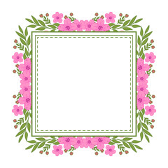 Vector illustration beautiful pink flower frame design with background hand drawn