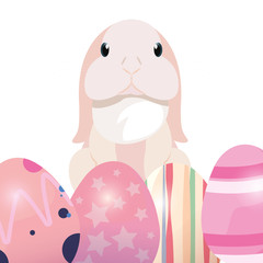 cute rabbit and eggs easter