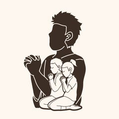 Little boy and girl prayer, Praise to the Lord, Double exposure graphic vector