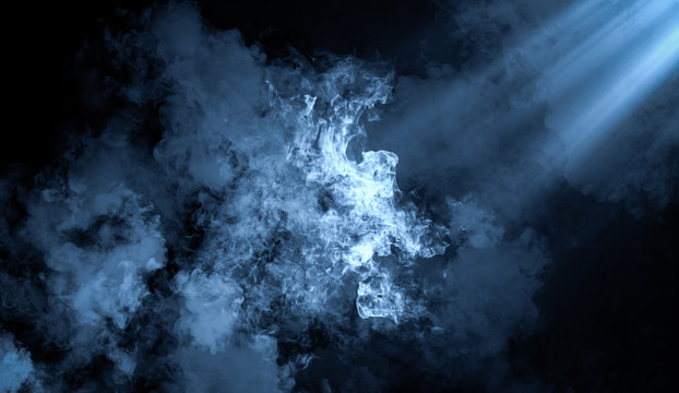Abstract blue smoke steam moves on a black background . concept of aromatherapy.