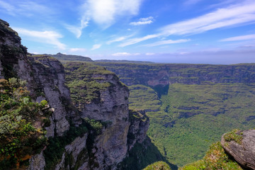 Fototapeta na wymiar View of landscape at Cachoeira Da Fumaca, Smoke Waterfall, in Vale Do Capao, Chapada Diamantina National Park, Brazil