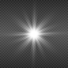 White beautiful light explodes with a transparent explosion. Vector, bright illustration for perfect effect with sparkles. Bright Star. Transparent shine of the gloss gradient, bright flash. 