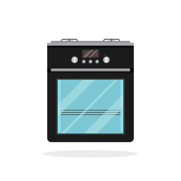 Isolated flat vector icon of black kitchen stove. Modern electric oven. Apparatus for cooking food. Household appliance