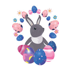 cute bunny and eggs painting easter