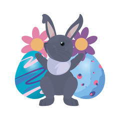 cute bunny and eggs painting easter