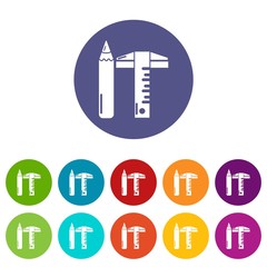 Ruler pencil icons color set vector for any web design on white background