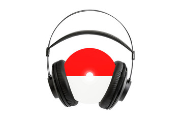 Photo of a headset with a CD with the flag of Indonesia
