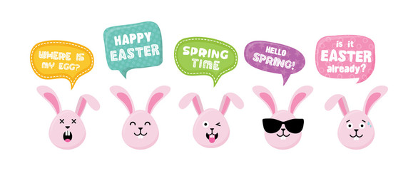 Easter Bunnies with greeting speech bubbles- Vector