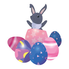 cute rabbit and eggs easter