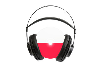 Photo of a headset with a CD with the flag of Poland