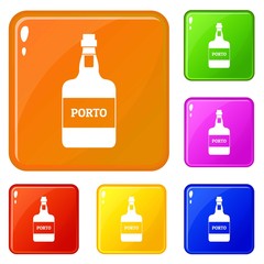 Port wine icons set collection vector 6 color isolated on white background