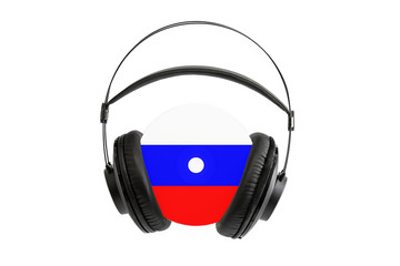 Photo of a headset with a CD with the flag of Russia