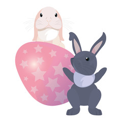 cute rabbits and egg easter